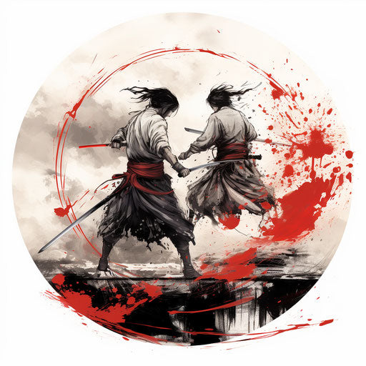 Samurai battle with two shivs in a circle