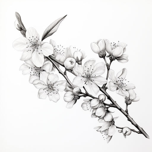 Cherry blossom in classic tattoo style, pencil illustration