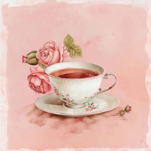 Realistic teacup clipart on flat dusky rose background