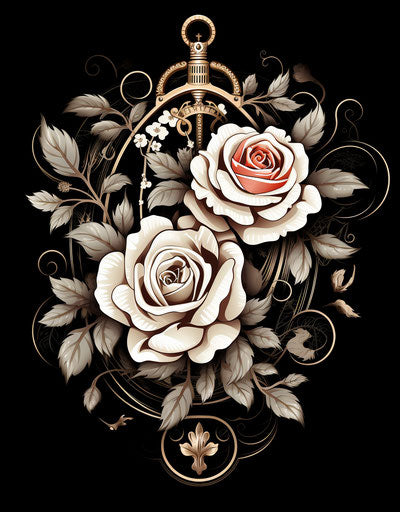 Pocket watch with rose and leaf details