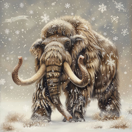 Woolly mammoth with snowflakes, soft and gentle
