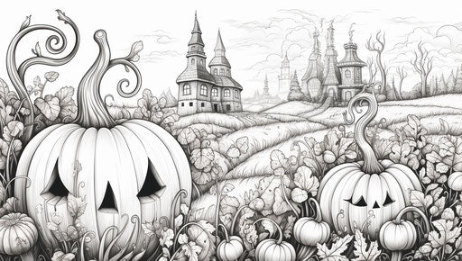 Halloween castle in colorful gardens