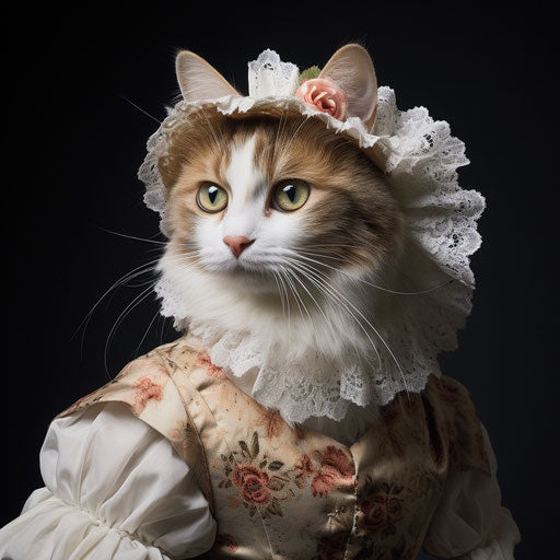 Calico cat dressed as a woman