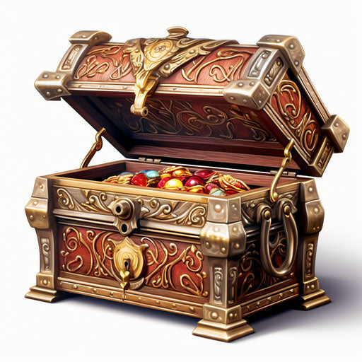 Treasure box illustration in the style of Chiaroscuro Art, on white background