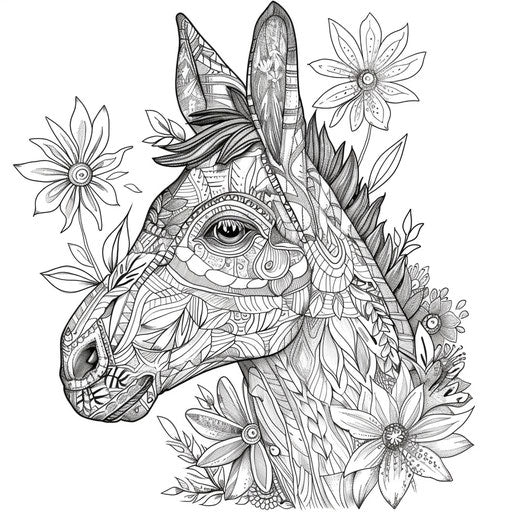 Donkey with floral and geometric patterns