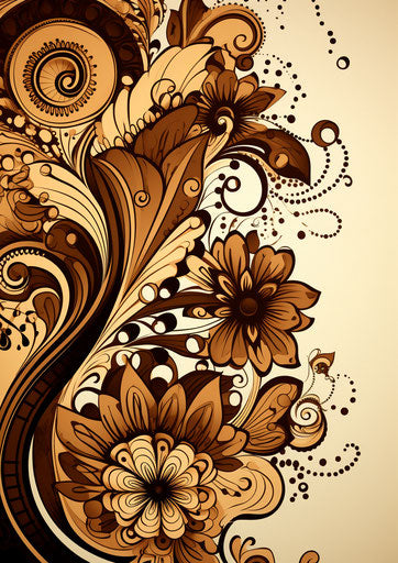 Indian henna design, cartoon abstraction style, sepia tone