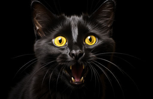 Black cat yellow tongue, cranberrycore style, energetic