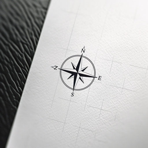 Stylized compass rose on subtle grid background