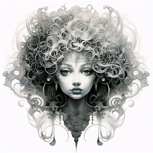 Magnified tattoo-inspired ornamentation on white background