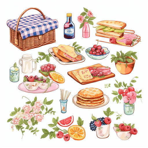 Pastel Colors Art picnic on white background