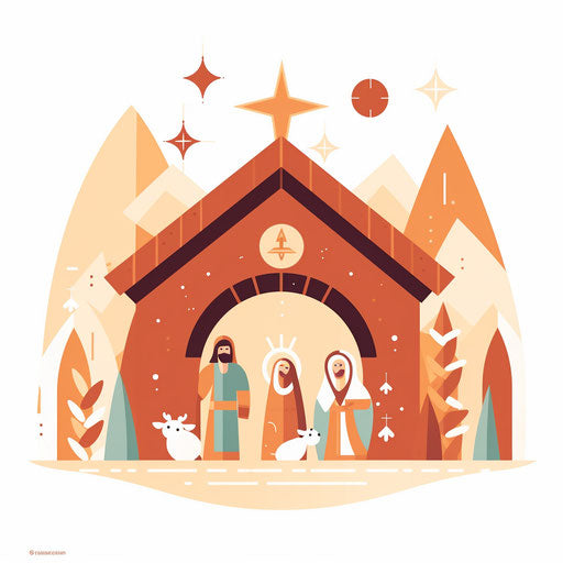 Minimalist style nativity scene on white background