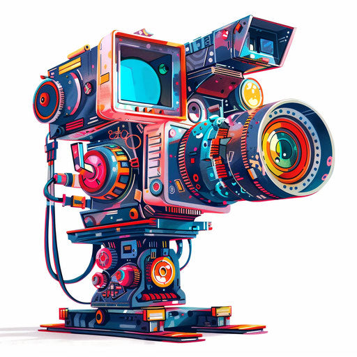 Photo realistic movie camera on flat white background