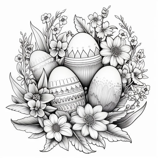 Coloring page for Easter eggs with flowers