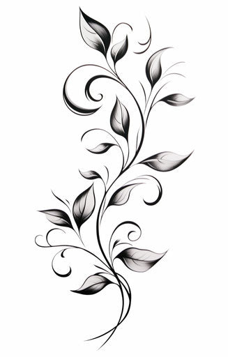 Delicate leaves in black and white on white background