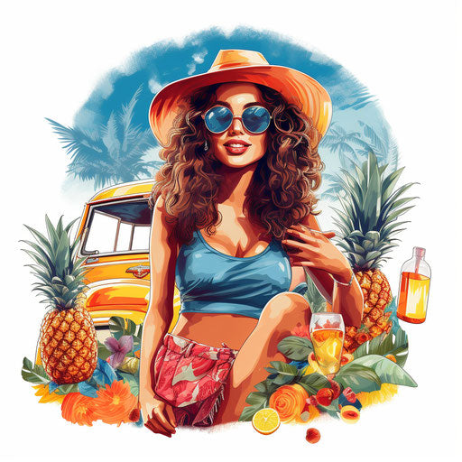 Summer Fun Illustration in Chiaroscuro Art Style