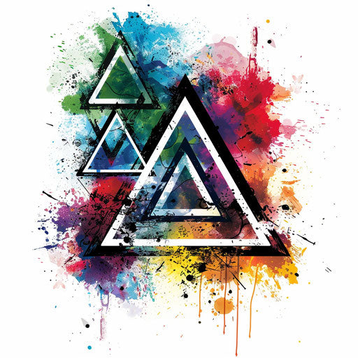 Colorful artistic triangle with abstract paint splashes