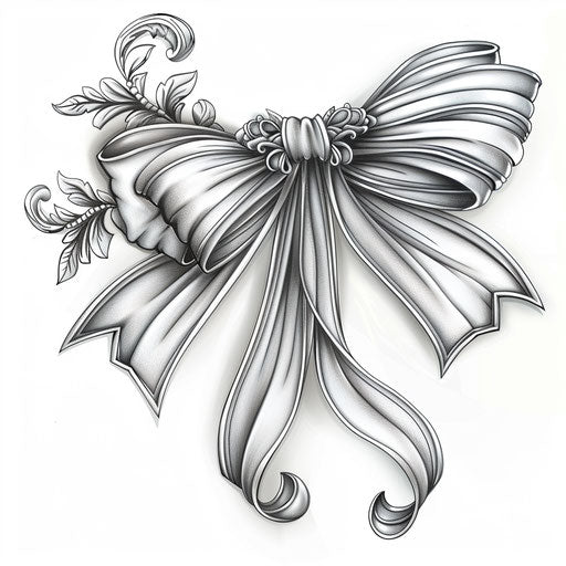 Elegant clipart tattoo sketch of a satin bow with shimmering silver outlines