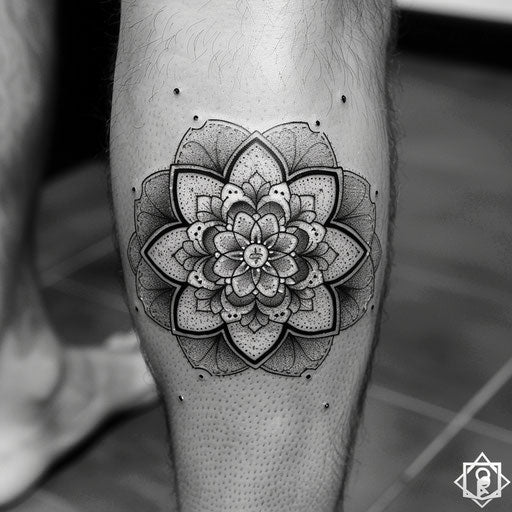 Balanced and harmonious mandala tattoo in dotwork style