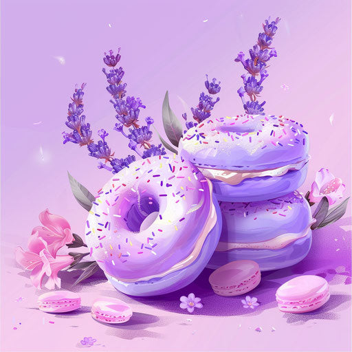 Snack on flat lavender background with realistic touch