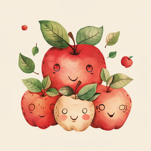 Heartwarming tattoo sketch of a family of apples with unique traits