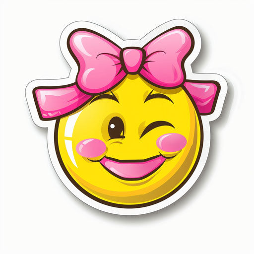 Smiling emoticon with a pink bow sticker