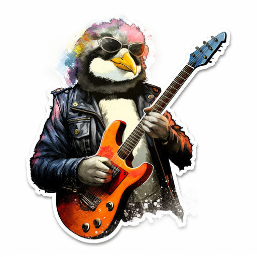 Penguin rock roll sticker 5, various artistic styles