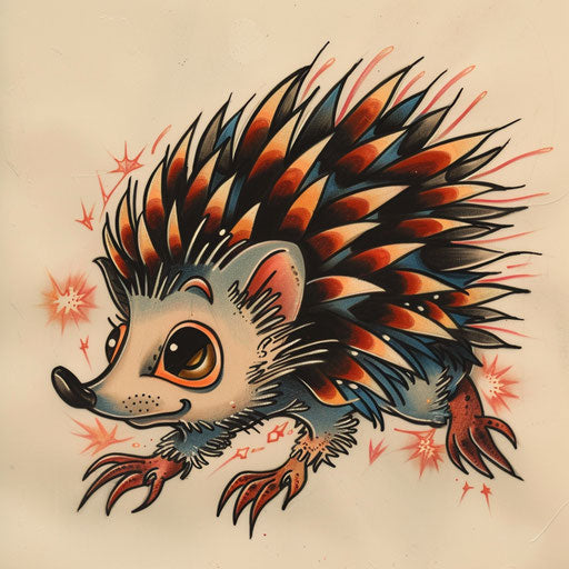 Playful hedgehog with exaggerated features and bold colors