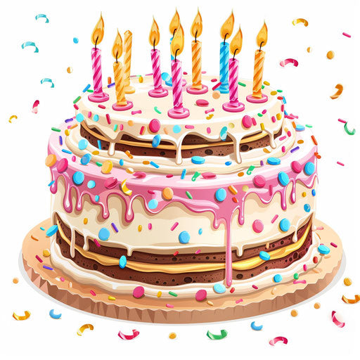 Realistic birthday cake clipart on white background