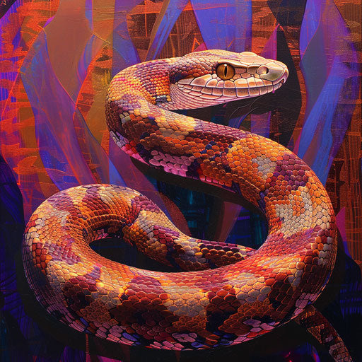 Copperhead on vibrant background, Marsel van Oosten style