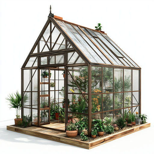 Realistic illustration of a greenhouse, high resolution, isolated