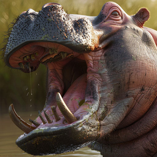 Powerful jaws of a hippo wide open showing its large teeth