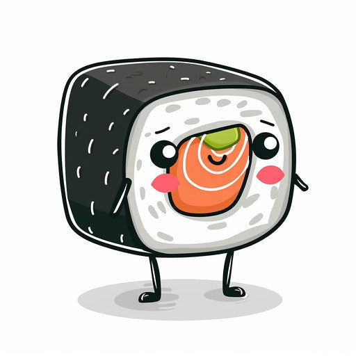 A cute anthropomorphic sushi roll with legs, in a simple style