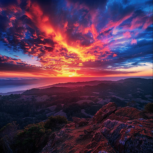 Breathtaking sunrise over a mountain, sky ablaze