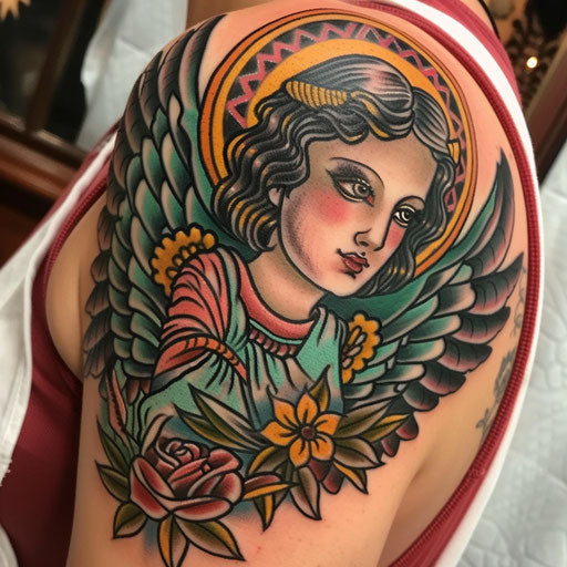Spiritual tattoos of an angel with wings spread