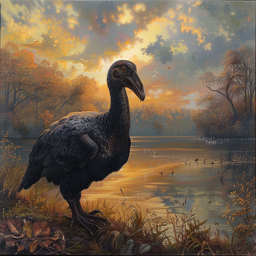 Sleeping bird near a peaceful lake