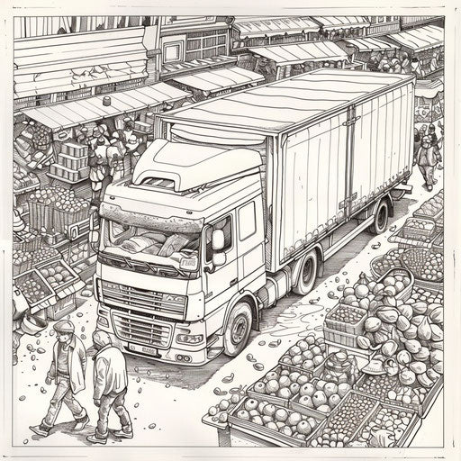 Detailed truck in a busy market scene