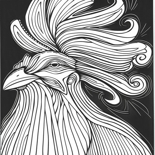 A minimalist chicken with stark contrasts in the style of Ruben Ireland Coloring book page