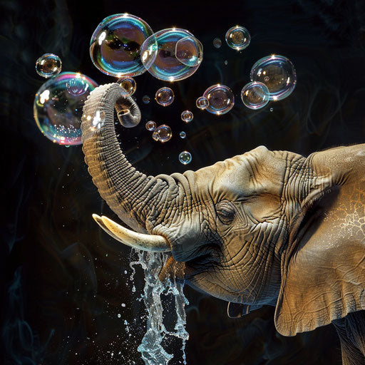 Elephant playing with bubbles in the water