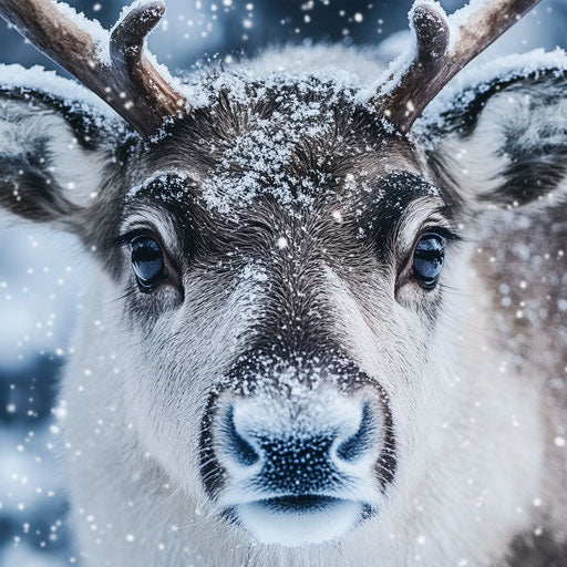 Curious reindeer in snow