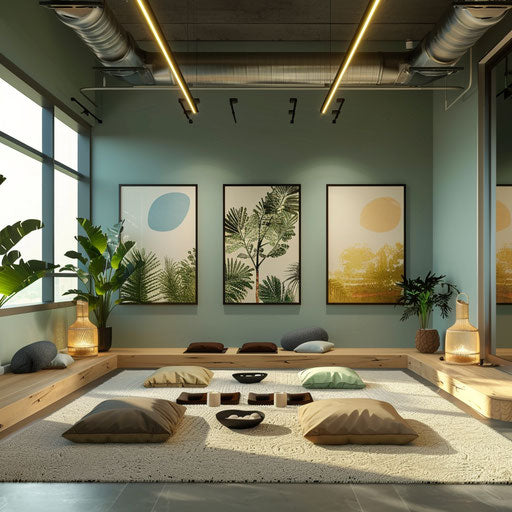 Office with corporate wellness room for meditation and yoga