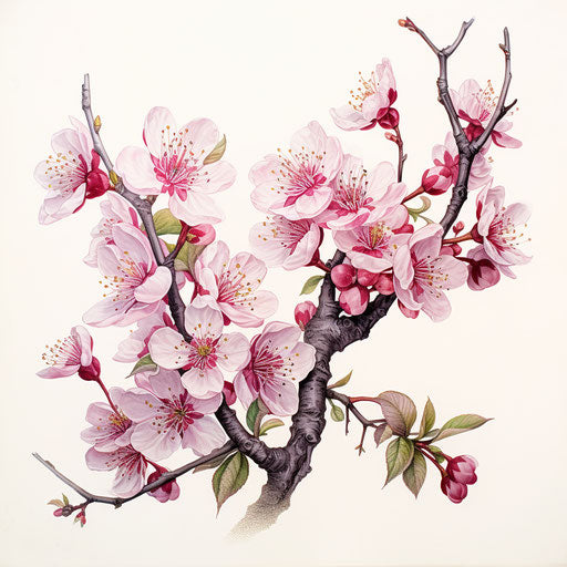 Blossoms on branches in bold outline style