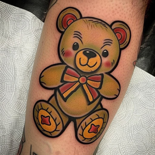 Traditional American style teddy bear tattoo