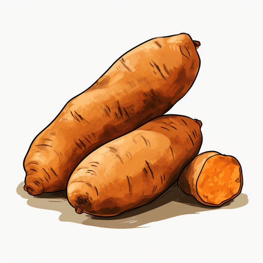 Yam illustration in the style of Chiaroscuro Art, on white background