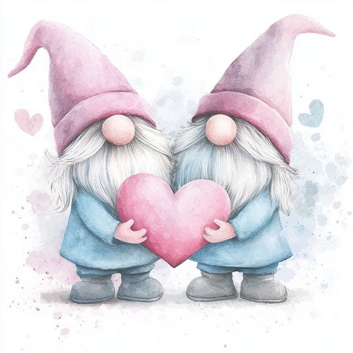 Adorable gnomes holding a heart in pastel colors