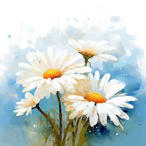 Daisy flower illustration in the style of Impressionistic Art, on white background