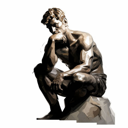 Thinking clipart in the style of Chiaroscuro Art, on white background