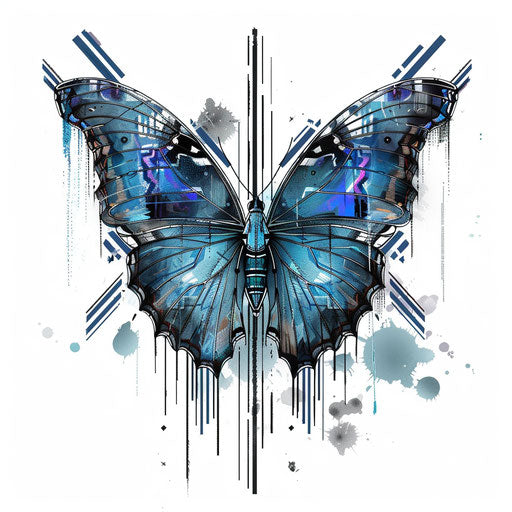 Blue futuristic butterfly with metallic shades