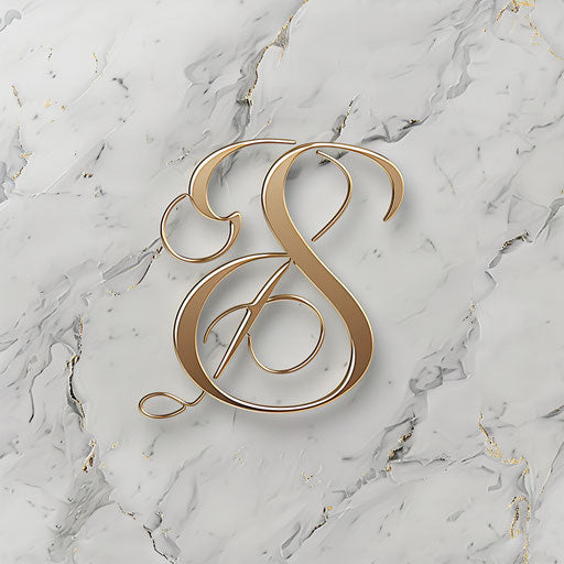 Elegant cursive logo for sale on a marble background, gold accents