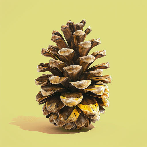 Pinecone clipart in a photo realistic style against a chartreuse background