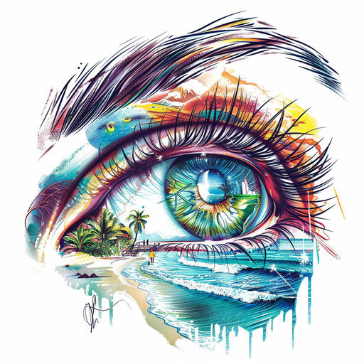 Beach ball reflected in joyful eye